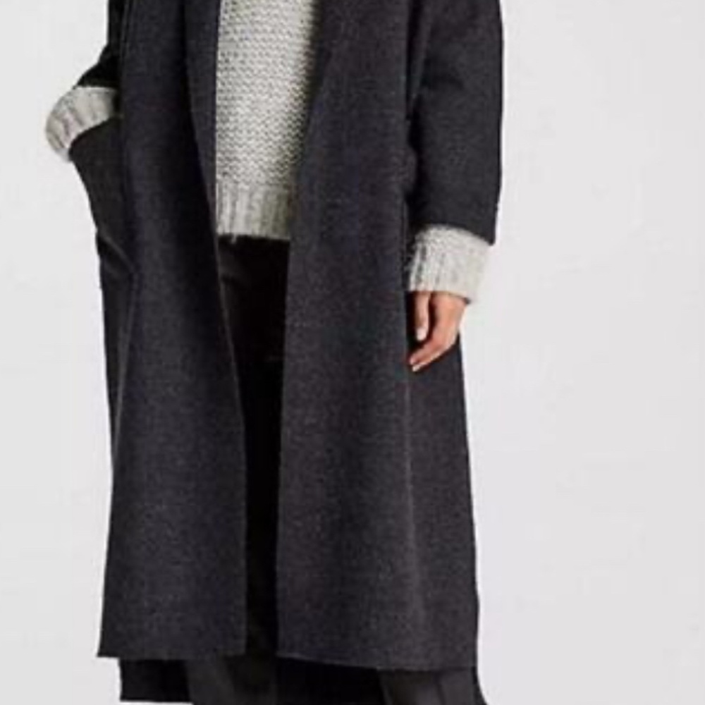 Eileen Fisher Charcoal Brushed Wool Shawl Collar Coat